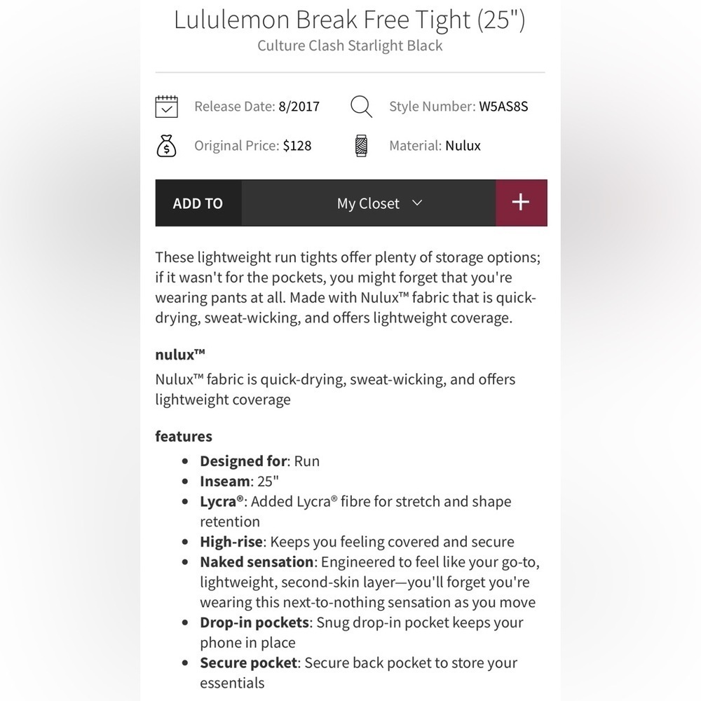 lululemon | size 4 Break Free Tight (25”) in Culture Clash Starlight Black - Picture 4 of 9